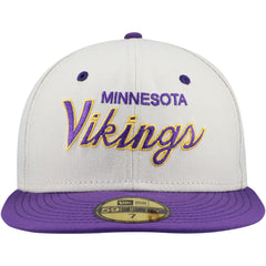 Minnesota Vikings New Era Historic Script 59FIFTY Fitted Hat - Cream/Purple for sale