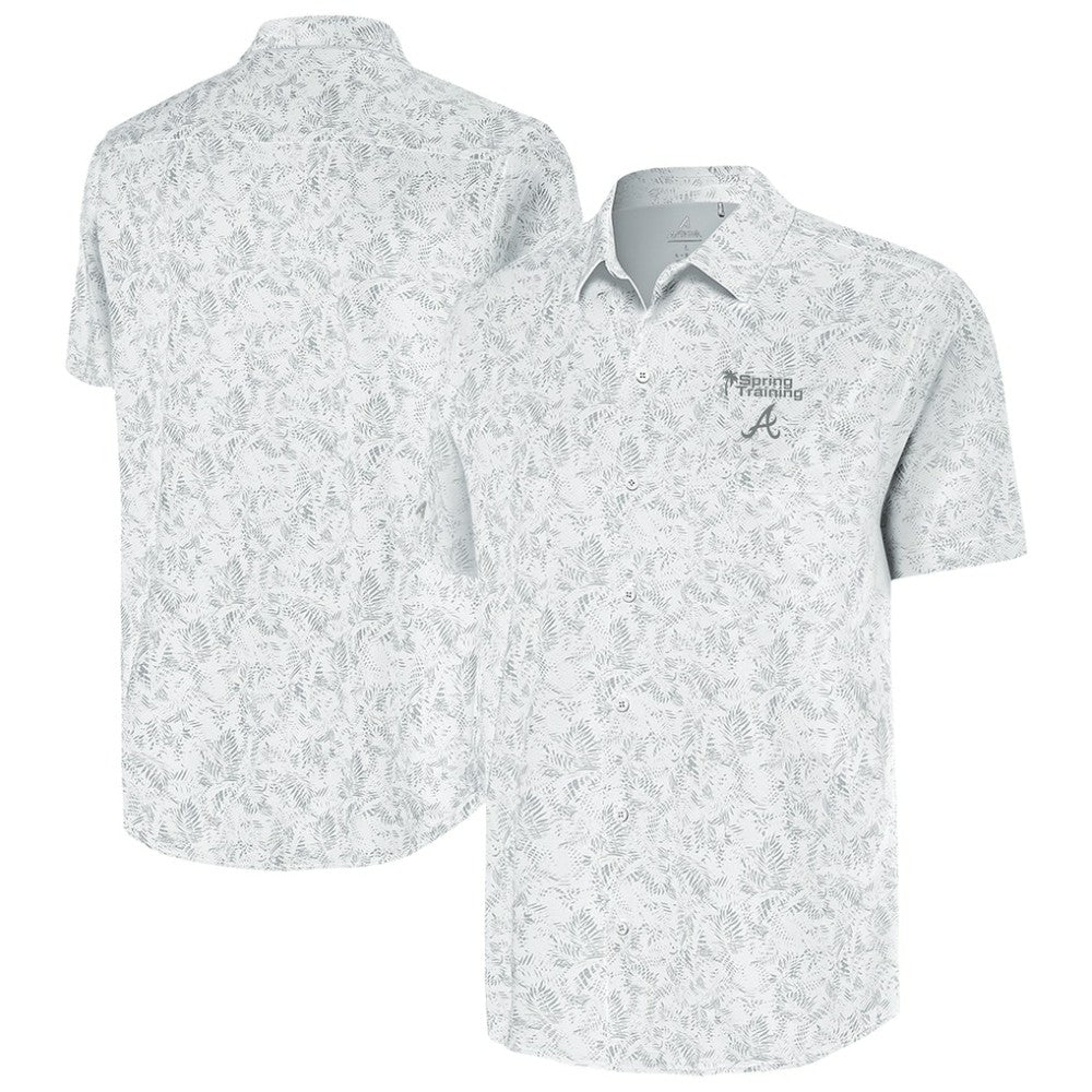 Atlanta Braves Antigua Palm Tree Spring Training Lush Button-Up Shirt White