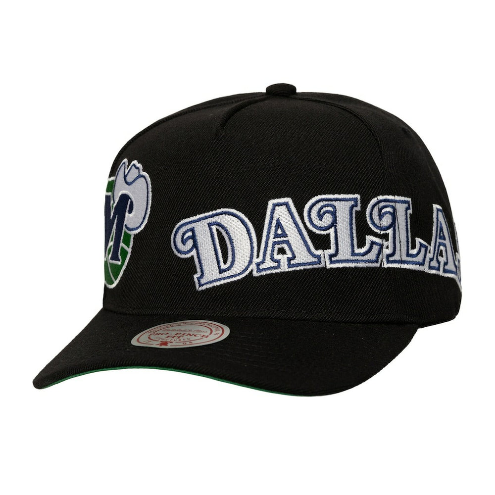 Dallas Mavericks Busted Logo Wordmark Wrap Around Pro Pinch Adjustable Hat sale - Black on sale