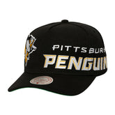 Pittsburgh Penguins Mitchell & Ness Busted Logo Wordmark Wrap-Around Pro Pinch Adjustable Hat - Black Hats