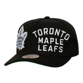 Toronto Maple Leafs Mitchell & Ness Busted Logo Wordmark Wrap-Around Pro Pinch Adjustable Hat - Black Hats
