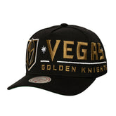 Vegas Golden Knights Mitchell & Ness Busted Logo Wordmark Wrap-Around Pro Pinch Adjustable Hat - Black Hats