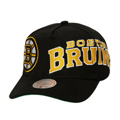 Boston Bruins Mitchell & Ness Busted Logo Wordmark Wrap-Around Pro Pinch Adjustable Hat - Black Hats