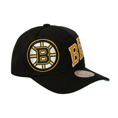 Boston Bruins Mitchell & Ness Busted Logo Wordmark Wrap-Around Pro Pinch Adjustable Hat - Black Hats