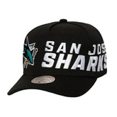 San Jose Sharks Mitchell & Ness Busted Logo Wordmark Wrap-Around Pro Pinch Adjustable Hat - Black Hats
