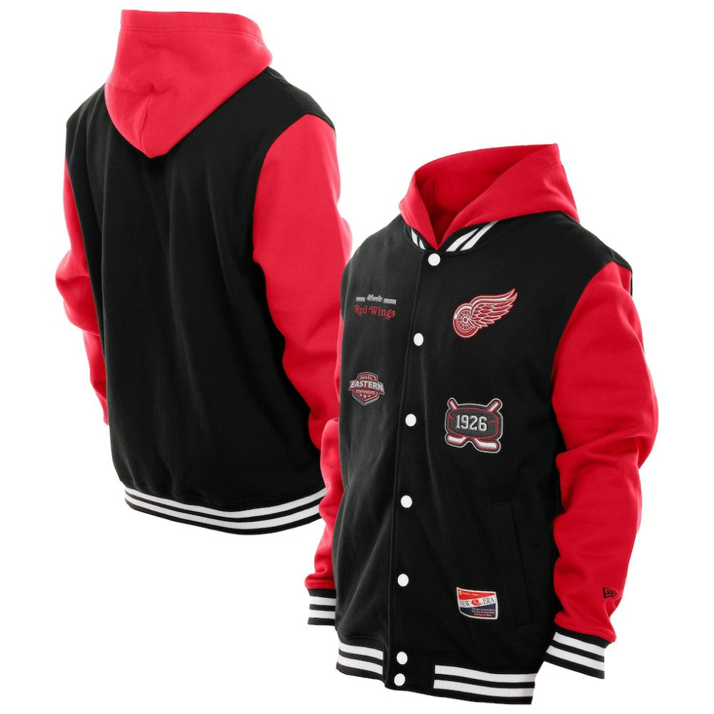 Detroit Red Wings New Era Full-Snap Fleece Hoodie Jacket - Black/Red Hoodies
