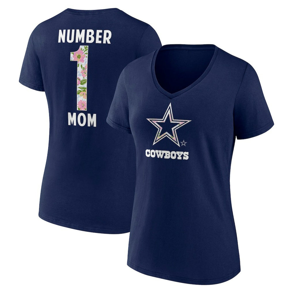 Dallas Cowboys Women's Floral Number 1 Mom V-Neck T-Shirt - Navy for sale