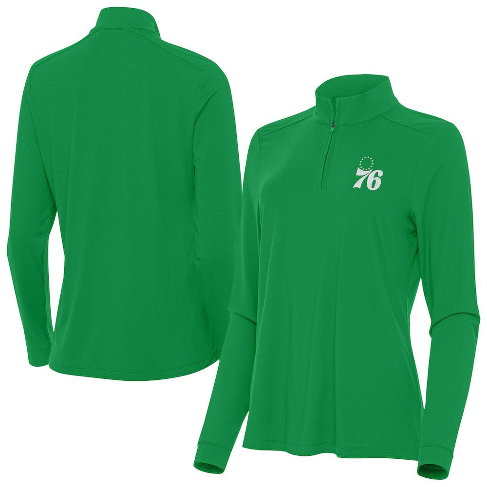 Philadelphia 76ers Antigua Women's St. Patrick's Day Intent Quarter-Zip Top - Kelly Green cheap