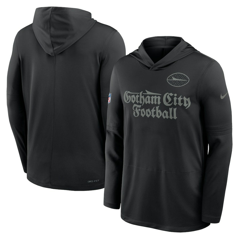 New York Jets 2025 Rivalries Collection Sideline Dri-FIT Long Sleeve Hoodie T-Shirt - Black for sale