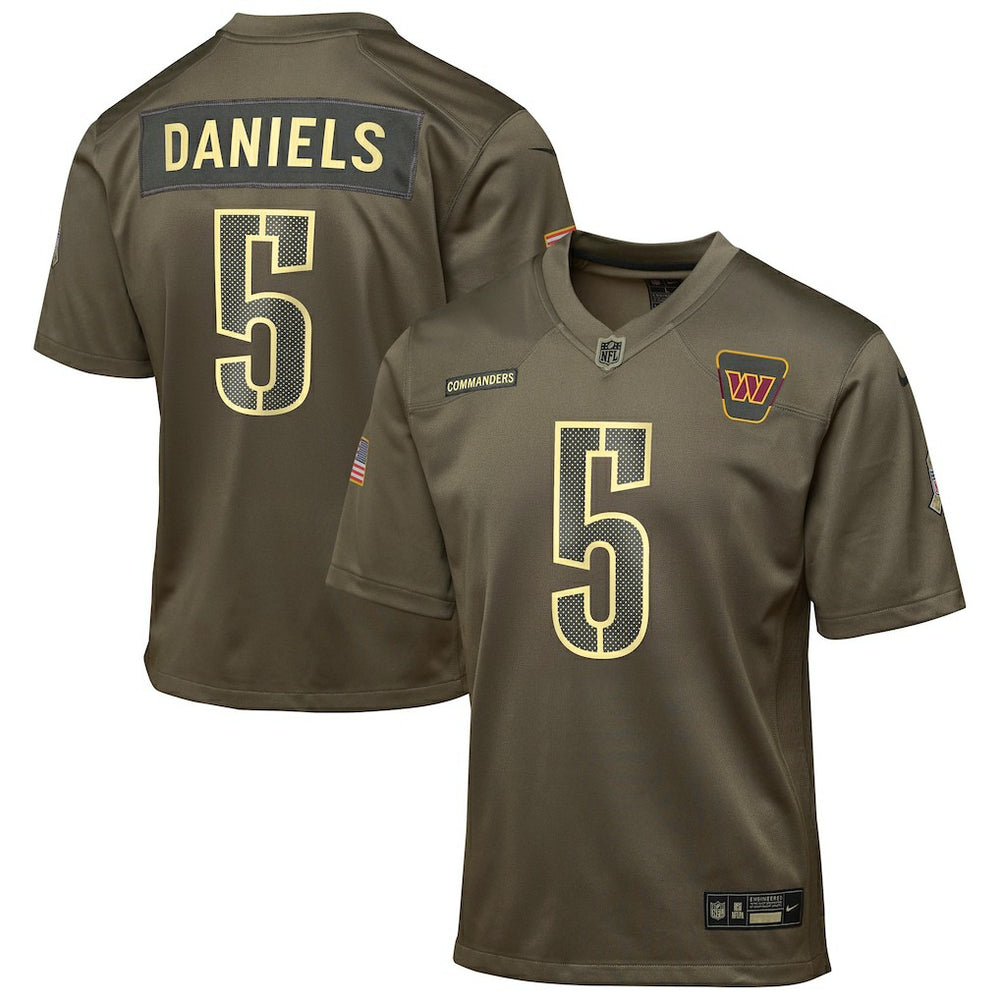 Jayden Daniels Washington Commanders Youth 2025 Salute to Service Game Jersey - Olive outlet