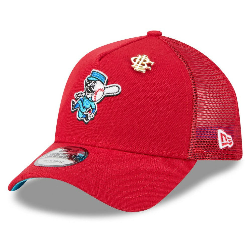 Cincinnati Reds 2025 Big League Chew A-Frame 9FORTY Adjustable Trucker Hat Red