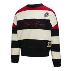Atlanta Braves Women's Cooperstown Collection Blocked Fleece Pullover Sweatshirt- Red/Black