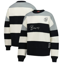 Milwaukee Brewers Women's Cooperstown Collection Blocked Fleece Pullover Sweatshirt- Gray/Black