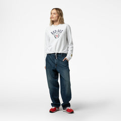 Boston Red Sox Women's Cropped Toggle Pullover Sweatshirt Heather Gray
