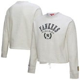 New York Yankees Women's Cropped Toggle Pullover Sweatshirt Heather Gray