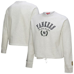 New York Yankees Women's Cropped Toggle Pullover Sweatshirt Heather Gray