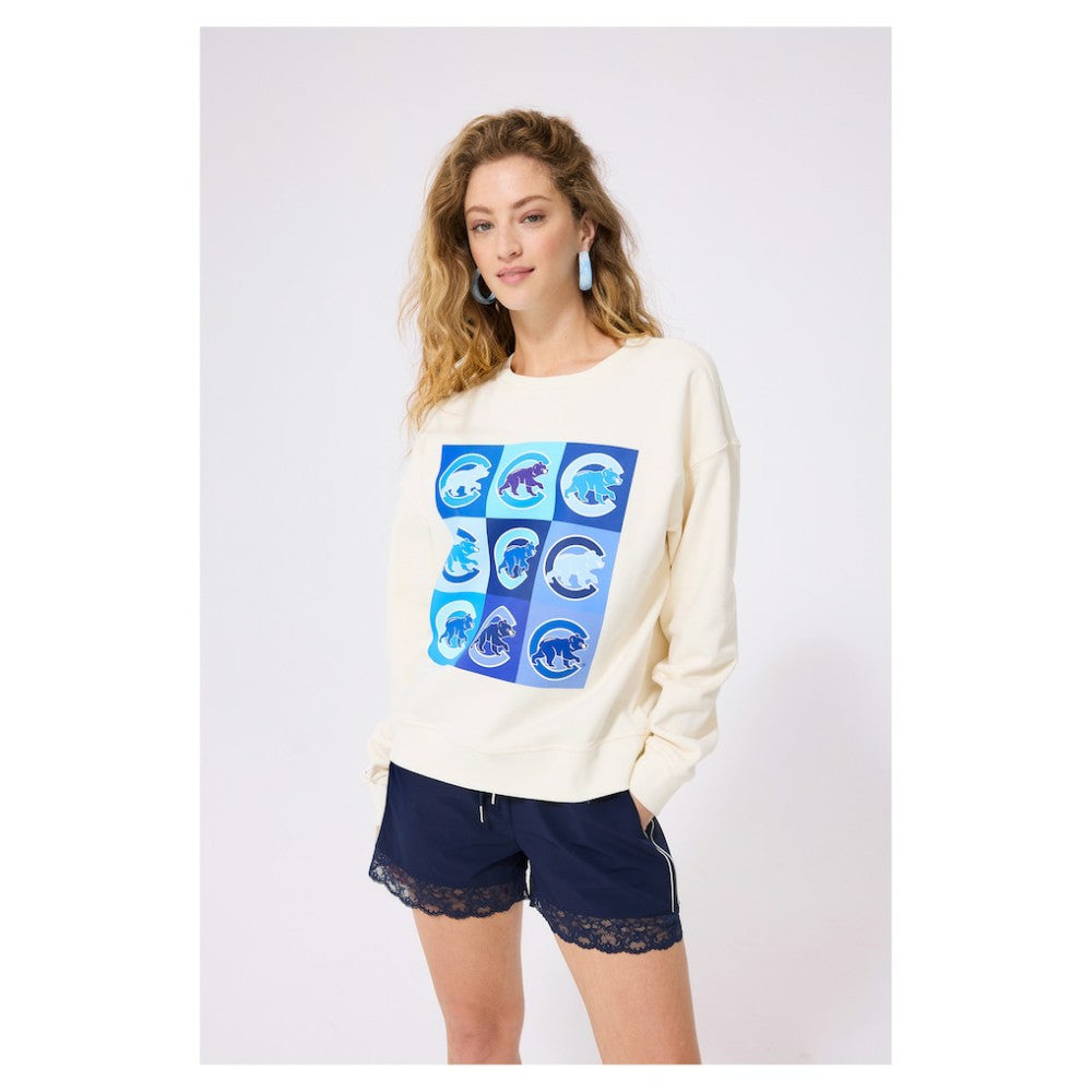 Chicago Cubs Terez Women's Technicolor Oversized Pullover Sweatshirt Cream