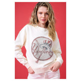 New York Yankees Terez Women's Oversized Gemstone Logo Sweatshirt Cream