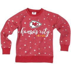 Kansas City Chiefs Wes & Willy Girls Youth Shimmer Star Reverse Fleece Pullover Sweatshirt - Red on sale
