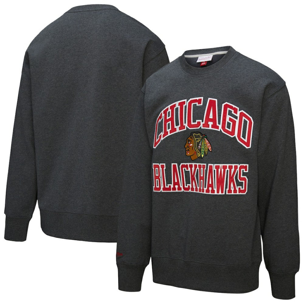Chicago Blackhawks Mitchell & Ness Playoff Win Fleece Pullover Sweatshirt - Heather Charcoal Sweatshirts