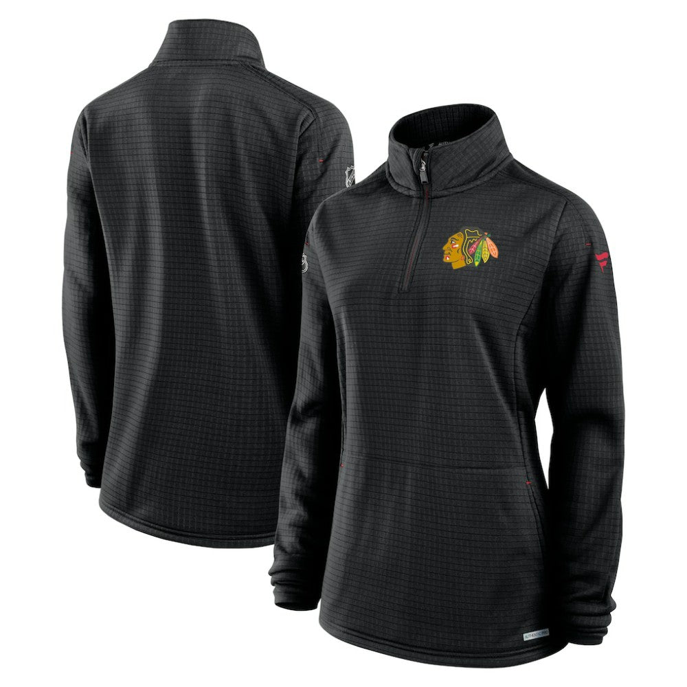 Chicago Blackhawks Fanatics Women's Authentic Pro Rink Quarter-Zip Pullover - Black Pullover