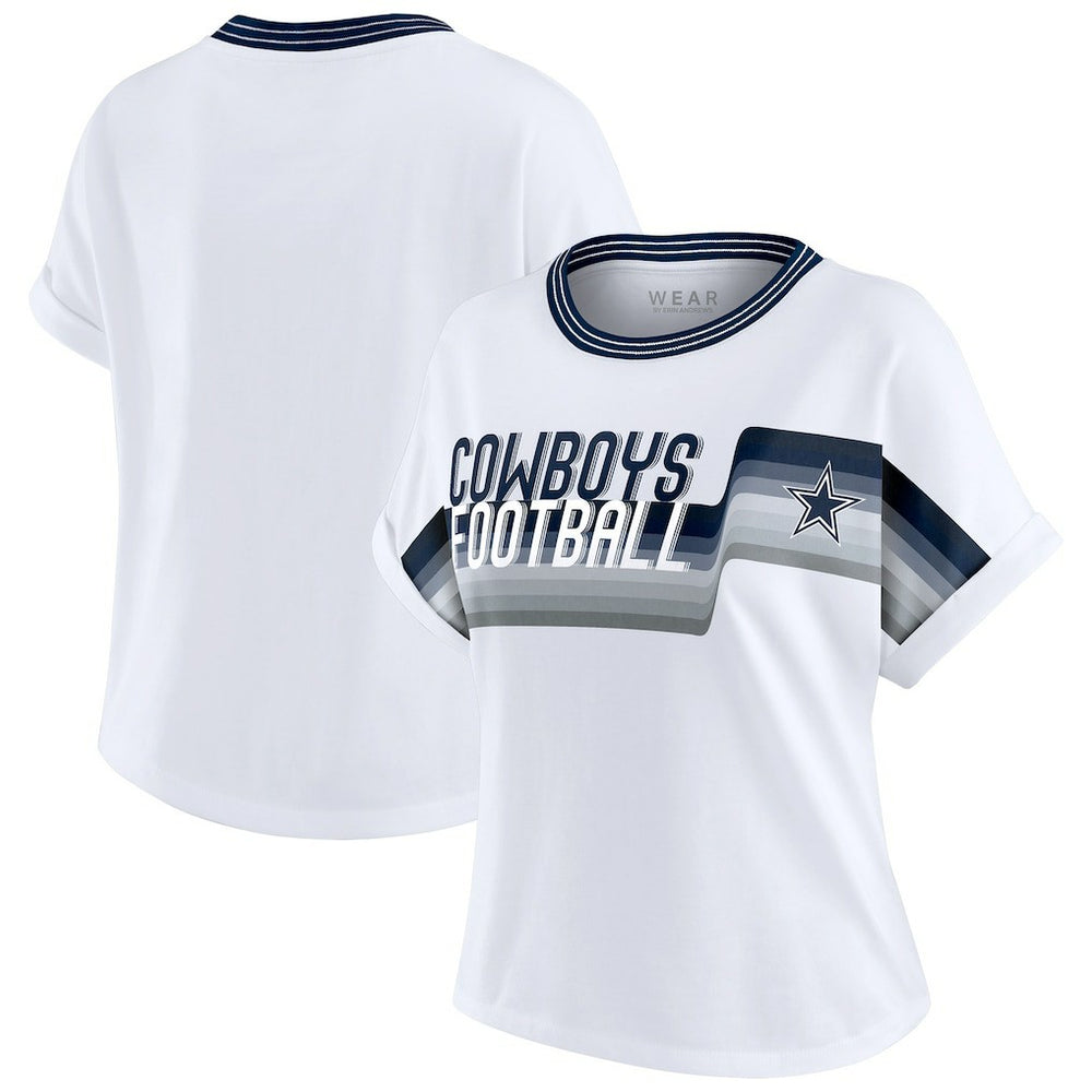 Dallas Cowboys WEAR by Erin Andrews Women's Cropped Center Stripe Dolman T-Shirt - White cheap