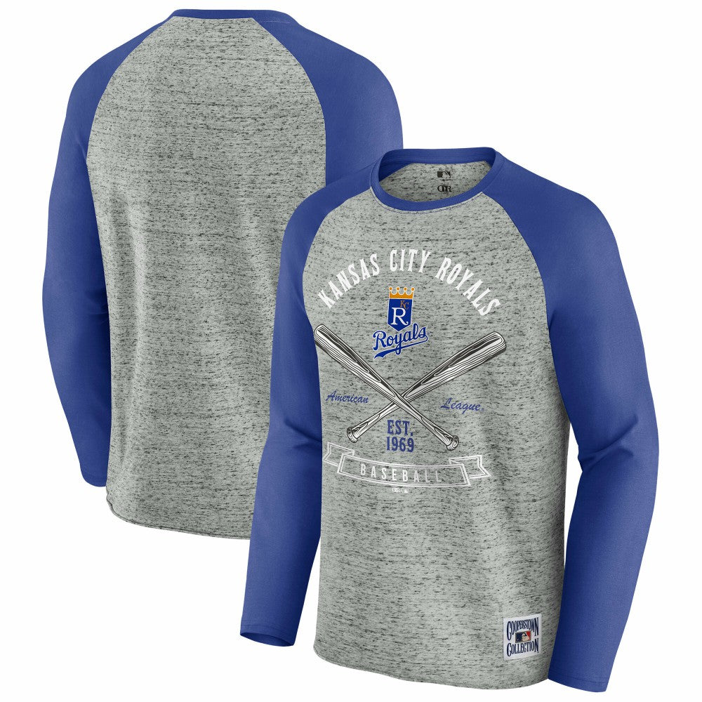 Kansas City Royals Darius Rucker Collection Raw Edge Raglan Long Sleeve Baseball T-Shirt Heather Gray