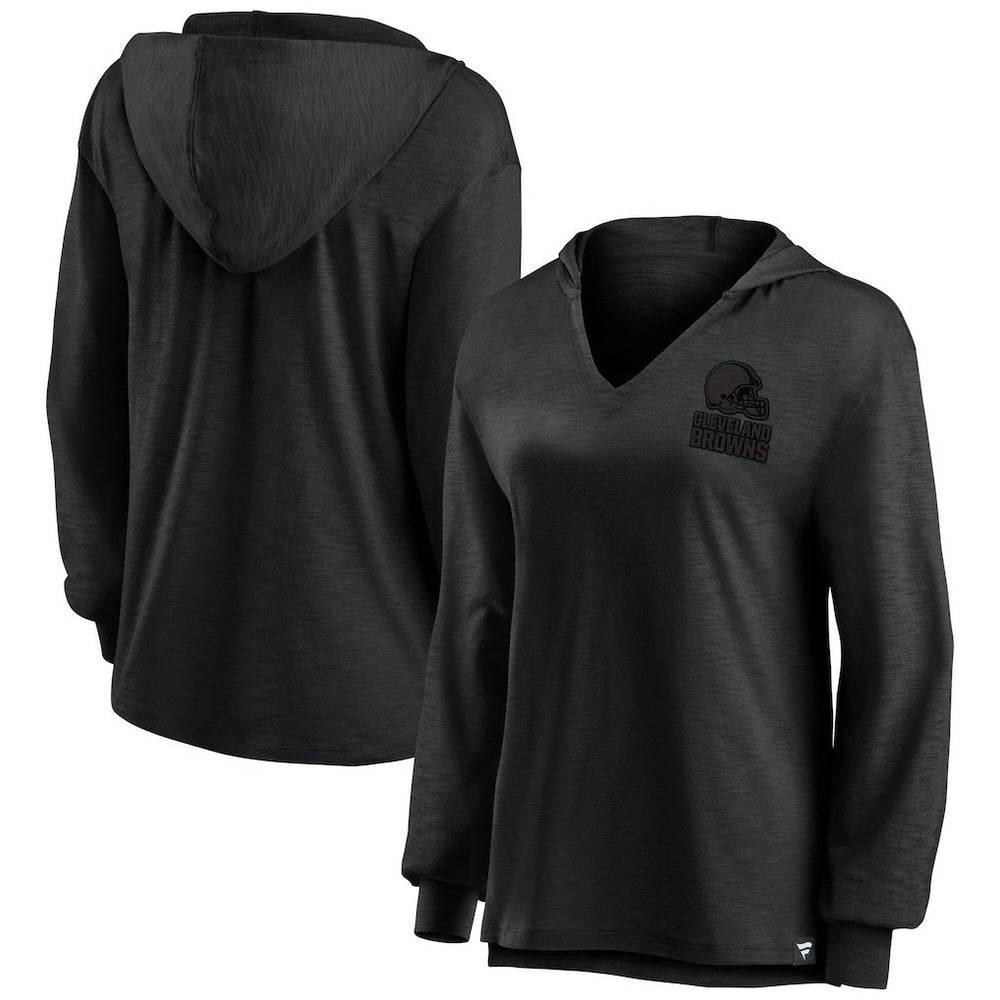Cleveland Browns Women's Blackout Slub Hoodie V-Neck Long Sleeve T-Shirt cheap