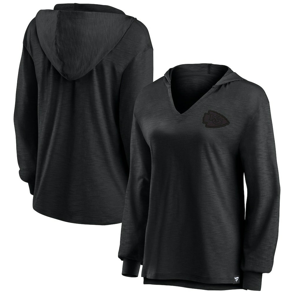 Kansas City Chiefs Women's Blackout Slub Hoodie V-Neck Long Sleeve T-Shirt for sale
