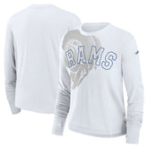 Los Angeles Rams Women's Layered Logo Cropped Long Sleeve Fashion T-Shirt - White for sale