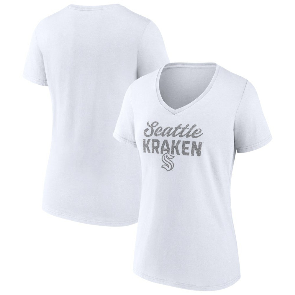 Seattle Kraken Fanatics Women's White Out V-Neck T-Shirt T-shirts