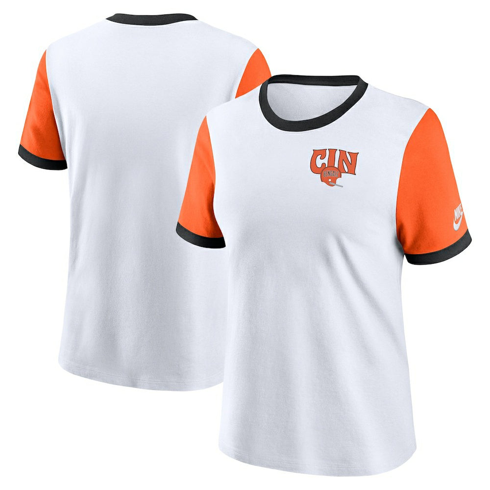 Cincinnati Bengals Women's Rewind Ringer Tri-Blend T-Shirt - White sale