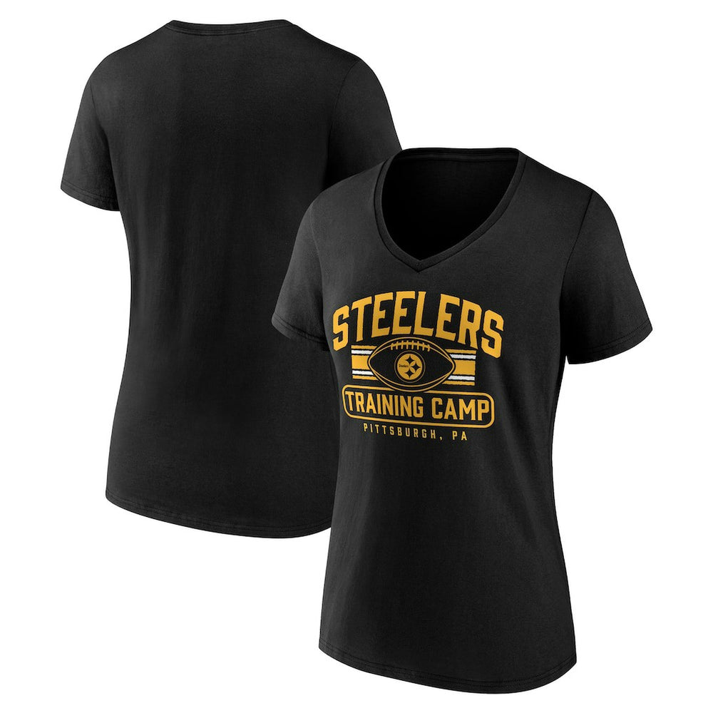 Pittsburgh Steelers Women's Training Camp Stripe V-Neck T-Shirt - Black for sale
