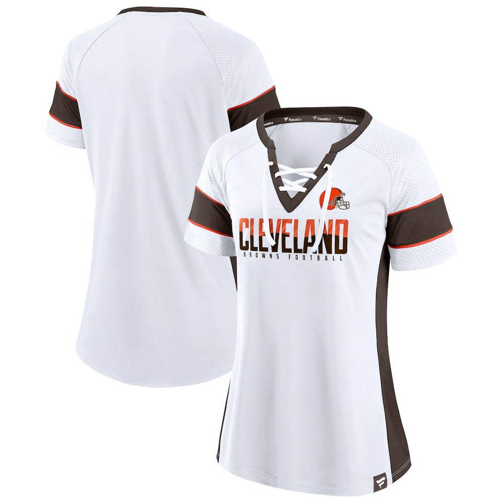 Cleveland Browns Women's Athena Lace-Up V-Neck T-Shirt - White outlet
