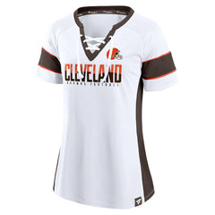 Cleveland Browns Women's Athena Lace-Up V-Neck T-Shirt - White outlet