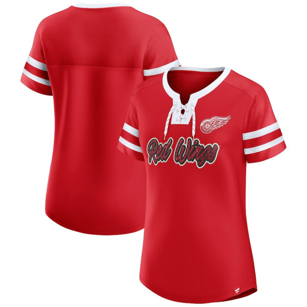 Detroit Red Wings Fanatics Women's Iconic Athena Lace-Up T-Shirt - Red T-shirts
