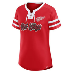 Detroit Red Wings Fanatics Women's Iconic Athena Lace-Up T-Shirt - Red T-shirts