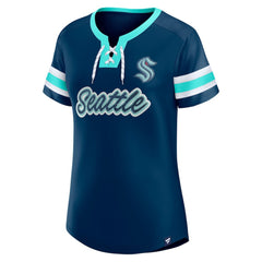 Seattle Kraken Fanatics Women's Iconic Athena Lace-Up T-Shirt - Deep Sea Blue T-shirts