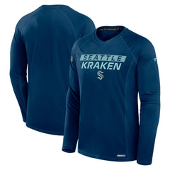 Seattle Kraken Fanatics Authentic Pro Rink Tech Raglan Long Sleeve T-Shirt - Deep Sea Blue T-shirts