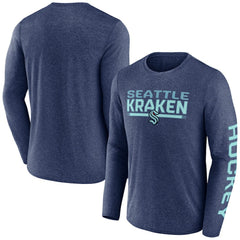 Seattle Kraken Fanatics Sweep Iconic Synthetic Long Sleeve T-Shirt - Heather Deep Sea Blue T-shirts