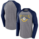 Pittsburgh Penguins Fanatics Goal Crease Raglan Tri-Blend Long Sleeve T-Shirt - Heather Gray/Heather Navy T-shirts