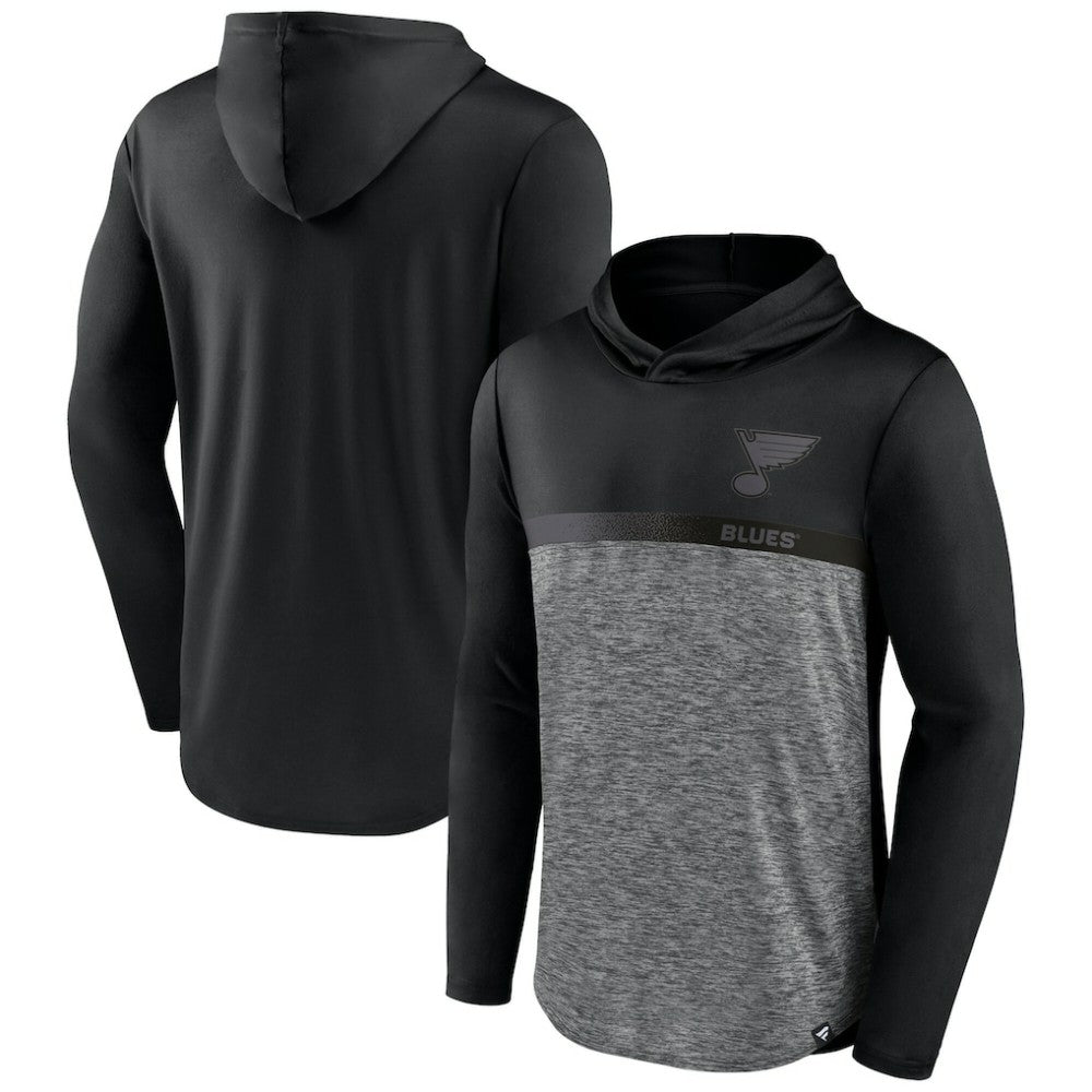St. Louis Blues Fanatics Iconic Defender Pullover Hoodie - Black/Heather Charcoal Hoodies