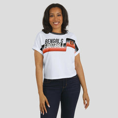 Cincinnati Bengals WEAR by Erin Andrews Women's Cropped Center Stripe Dolman T-Shirt - White online