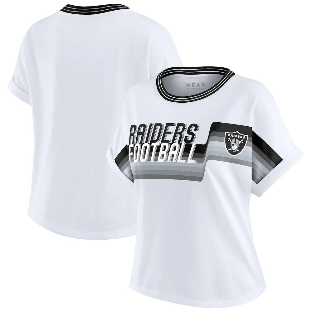 Las Vegas Raiders WEAR by Erin Andrews Women's Cropped Center Stripe Dolman T-Shirt - White sale