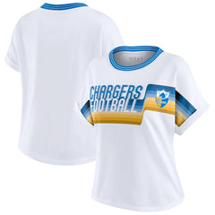 Los Angeles Chargers WEAR by Erin Andrews Women's Cropped Center Stripe Dolman T-Shirt - White outlet