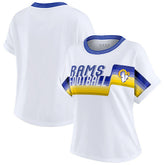 Los Angeles Rams WEAR by Erin Andrews Women's Cropped Center Stripe Dolman T-Shirt - White outlet
