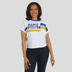 Los Angeles Rams WEAR by Erin Andrews Women's Cropped Center Stripe Dolman T-Shirt - White outlet