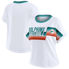 Miami Dolphins WEAR by Erin Andrews Women's Cropped Center Stripe Dolman T-Shirt - White for sale