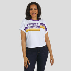 Minnesota Vikings WEAR by Erin Andrews Women's Cropped Center Stripe Dolman T-Shirt - White sale