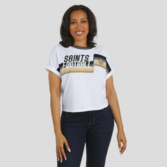 New Orleans Saints WEAR by Erin Andrews Women's Cropped Center Stripe Dolman T-Shirt - White discount